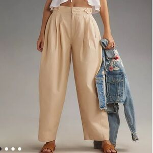 Anthropologie Maeve Utility Barrel High-Waist Pants in Beige, Size 6